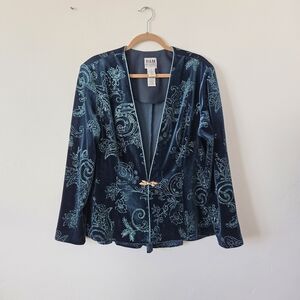 Vintage R&M Richards Green Velvet Brocade Jacket Gold Formal Event Mature 16